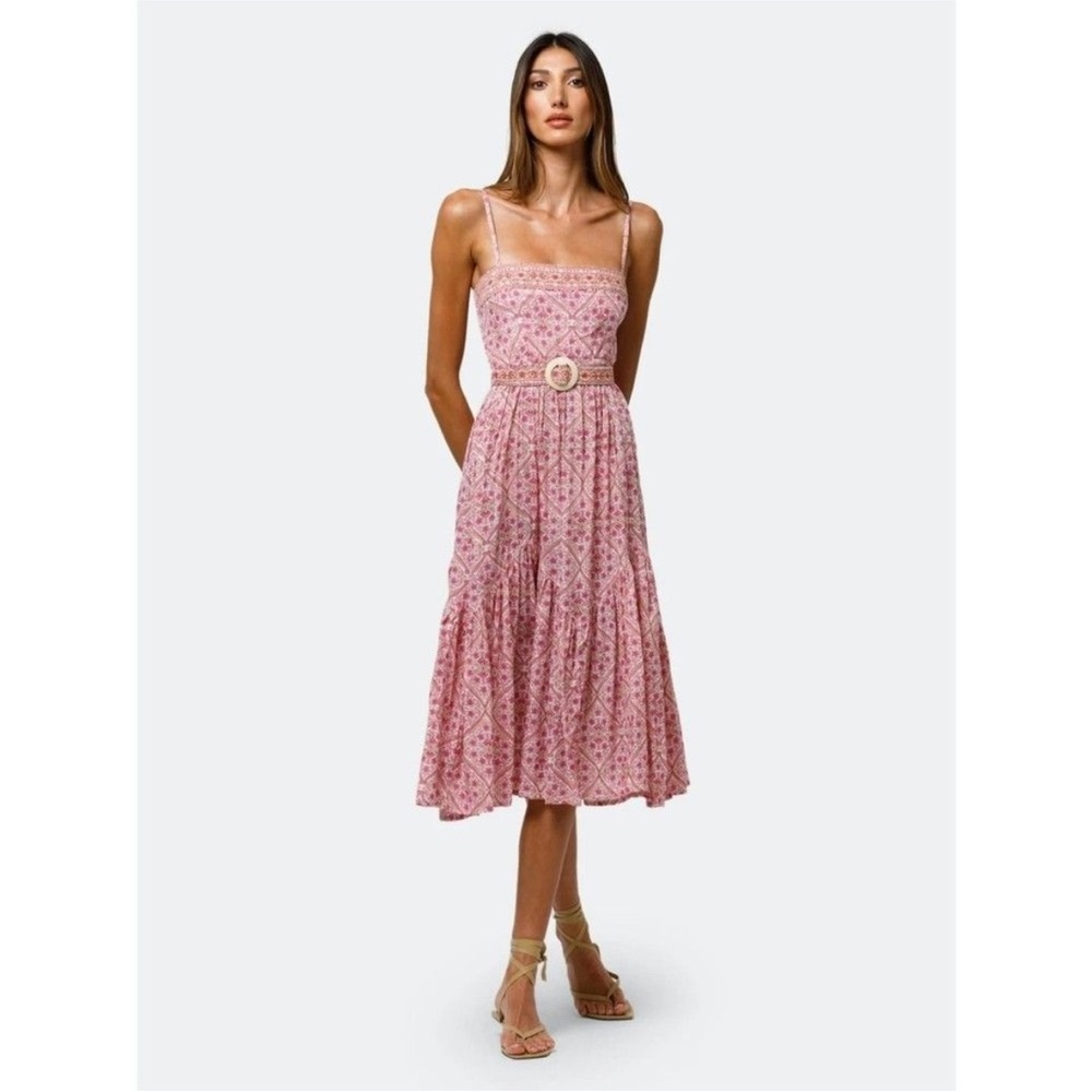 BEACHGOLD Ziggy Floral Paisley Sleeveless A-Line Midi Dress Pink XS